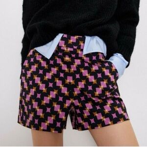Zara Retro Geometric High-Waist Shorts